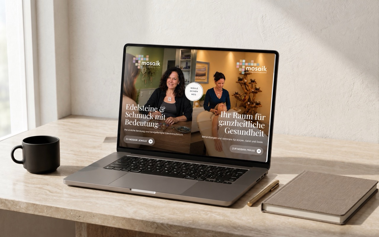 Website Mosaik auf Laptop und Smartphone